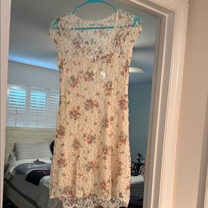 Kimchi Blue Floral Lace Mini Dress - Cream and Pink